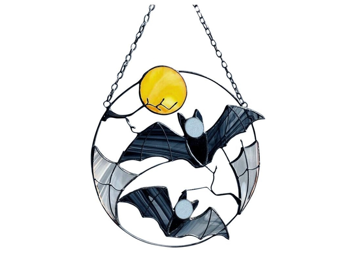Decoração de Halloween Morcego Lua Suncatcher Ornamento Pendente Janela Parede