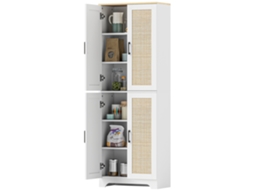 Armário De Cozinha Com Prateleiras Ajustáveis Portas Em Vime E Sistema Anti-tombo 60x30x170 Com Branco