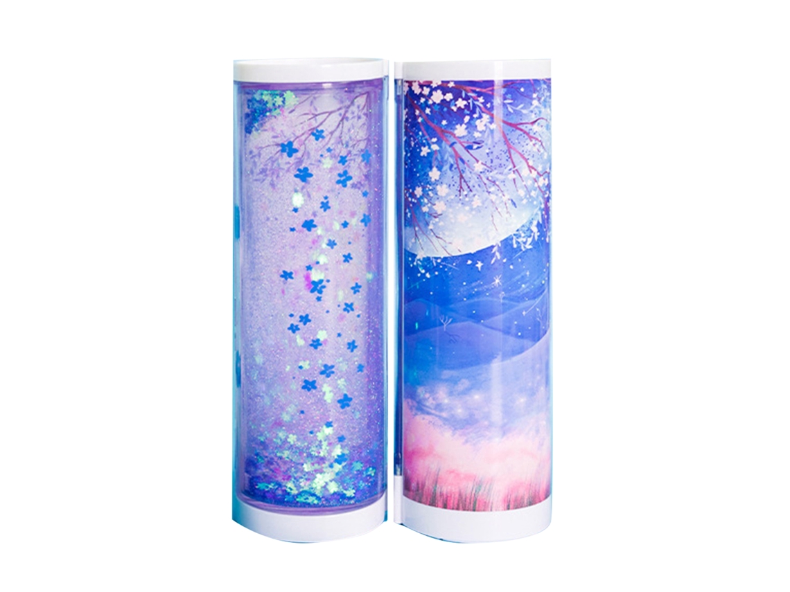 Estuche Vertical de Lápices Kawaii Diseño de Arena Movediza Sakura Morado para Estuche de Bolígrafos