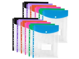 Pacote Com 12 Envelopes Plásticos, Bolsos Para Fichário De 3/4/ 11 Argolas, Organizador De Documentos Expansível Com Botão De Pressão E Etiqueta(lgl)