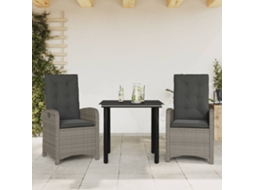 3 Pcs Conjunto De Jantar P/ Jardim C/ Almofadões Vime Pe Cinza Dkd Home Decor
