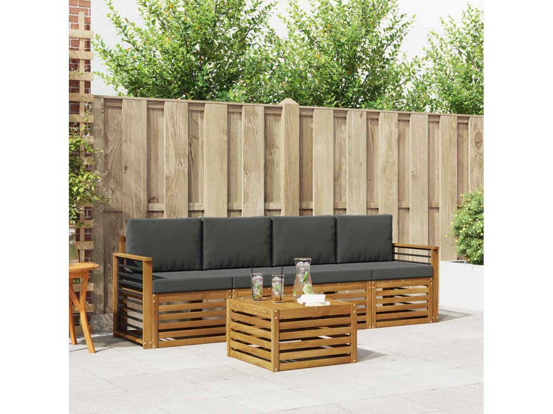 Vidaxl Conjunto De Sofás Para Exterior 5 Unid. Natural E Antracite