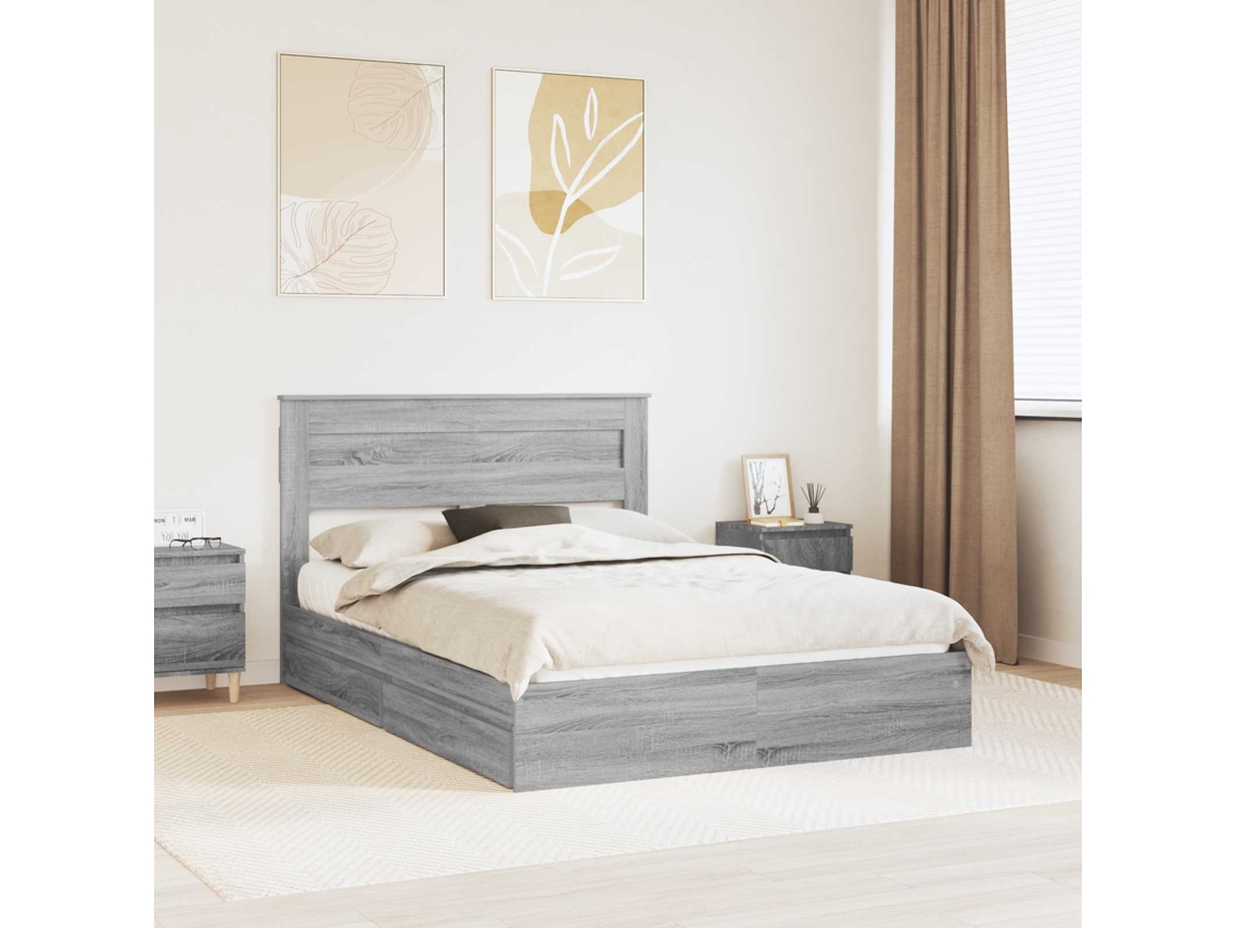 Vidaxl Cama Com Armazenamento Com Gaveta Cinza Sonoma 150 X 200 Cm