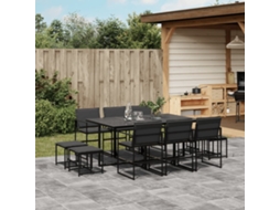 Vidaxl 11 Pcs Conj. De Jantar P/ Jardim C/ Almofadões Textilene Preto