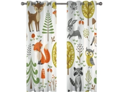 Cortinas Para Quarto Infantil, Estampa De Animais Da Floresta, 221x 216cm, Com Isolamento Térmico, 2 Painéis De