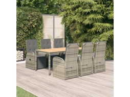 Vidaxl 7 Pcs Conjunto De Jantar P/ Jardim C/ Almofadões Vime Pe Cinza