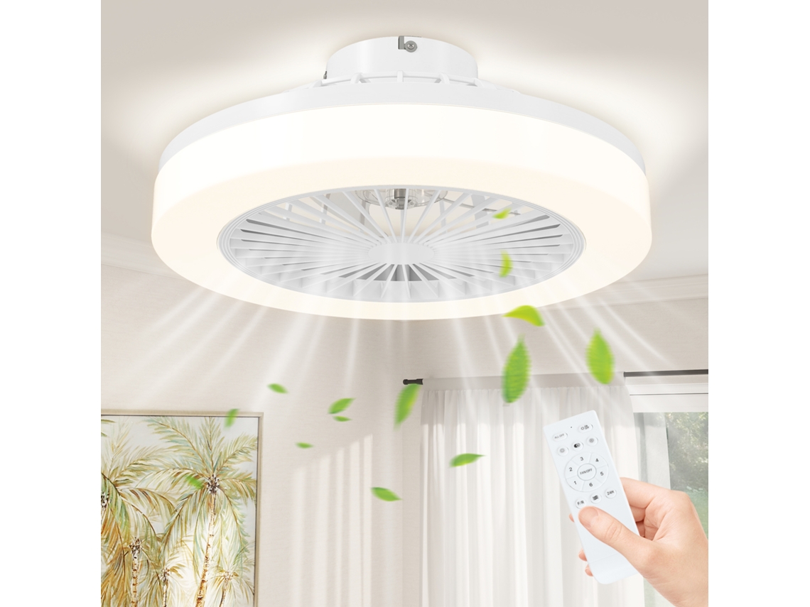 Ventilador de teto com luminária LED, 6 velocidades, controle remoto, branco | S/MARCA