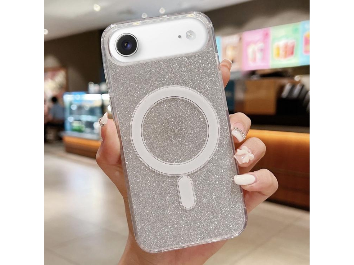 Capa Transparente Com Glitter Para Iphone Air - Acrílico - Magsafe - Prata