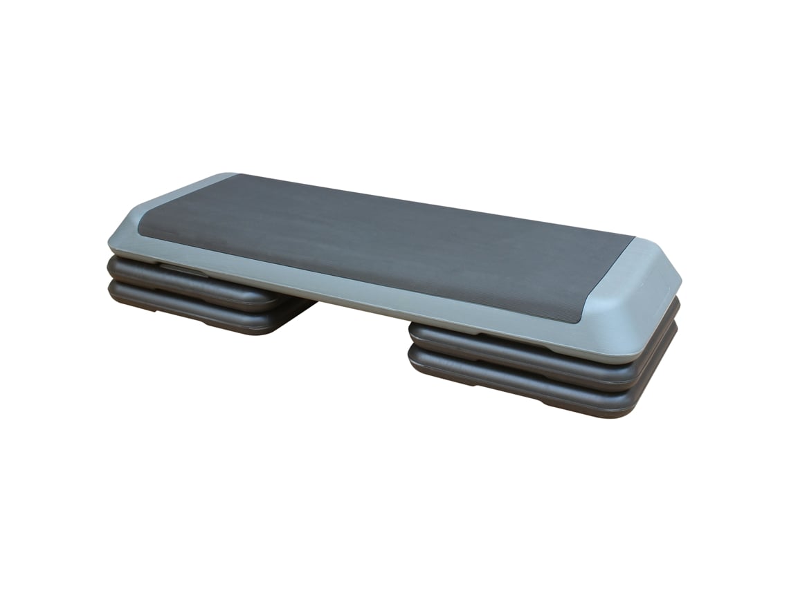 Plataforma de step aeróbico de 110 cm, com altura ajustável e 4 níveis de elevação.