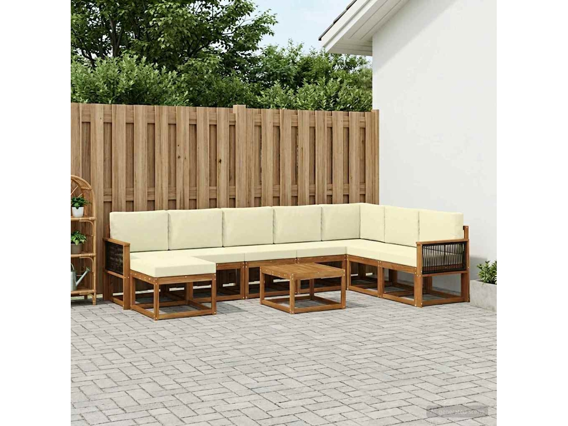 Vidaxl Conjunto De Sofás Para Exterior 9 Pcs Natural E Creme