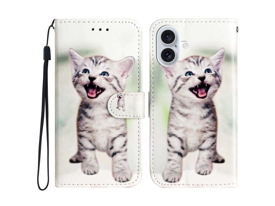 Capa Em Couro Pu Para Apple Iphone 16 - Gato