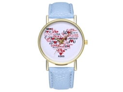 Relógio de Pulso Casal de Quartzo com Pulseira de Couro Pu Estilo Simples Azul Claro