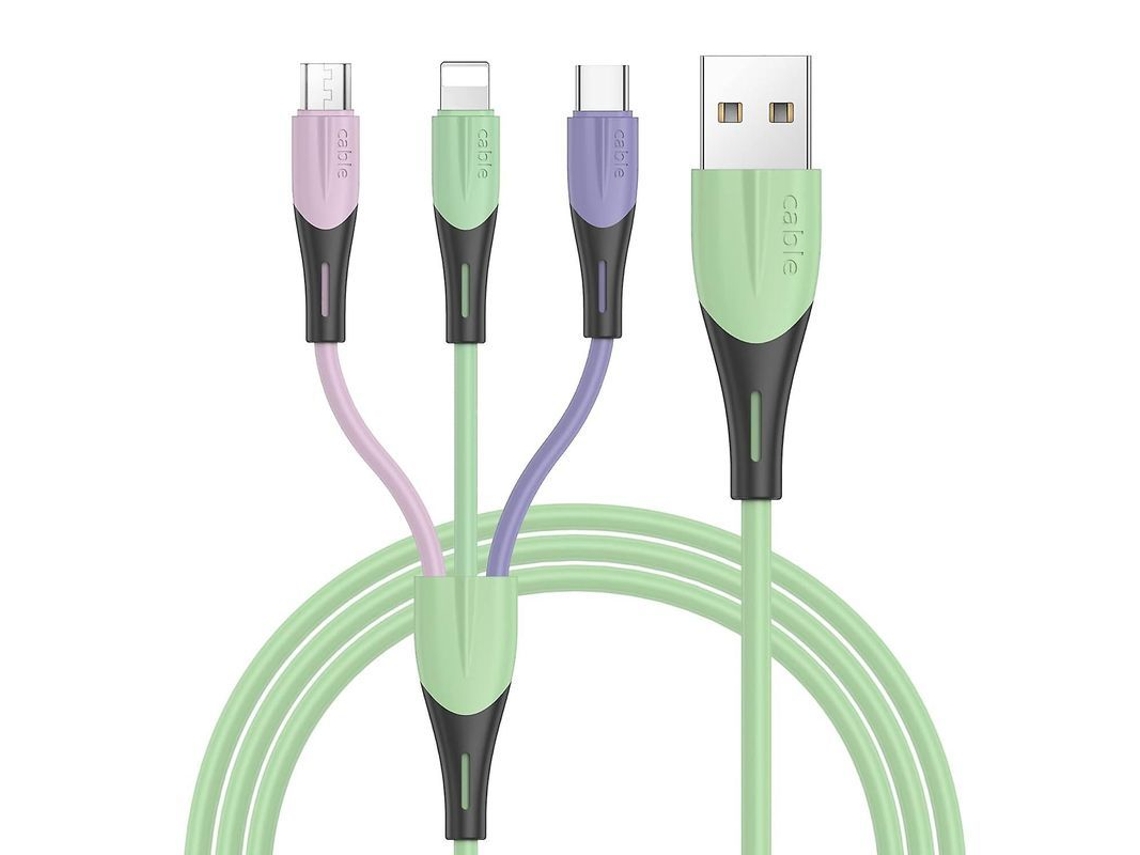 Fasst cable Usb Múltiple 3 em 1 1.5m com Conectores Lightning, Micro Usb e Usb c para Carga Rápida de Dispositivos Móveis