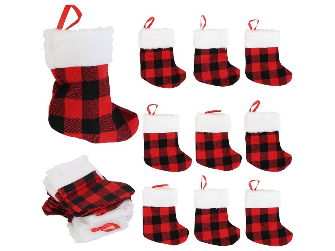 Meias de Natal Mini Nova Line, Xadrez Vermelho, 20 peças, 13x18cm | S/MARCA