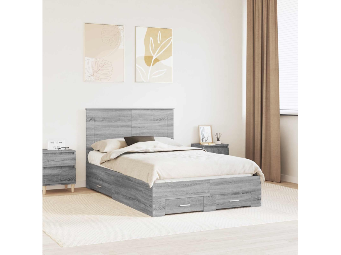 Vidaxl Estrutura da Cama Cinza Sonoma 120 X 200 Cm Madeira Processada
