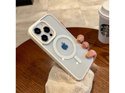 Capa Para Iphone 17 Pro Em Silicone Acrílico Branco Com Ímã E Transparência