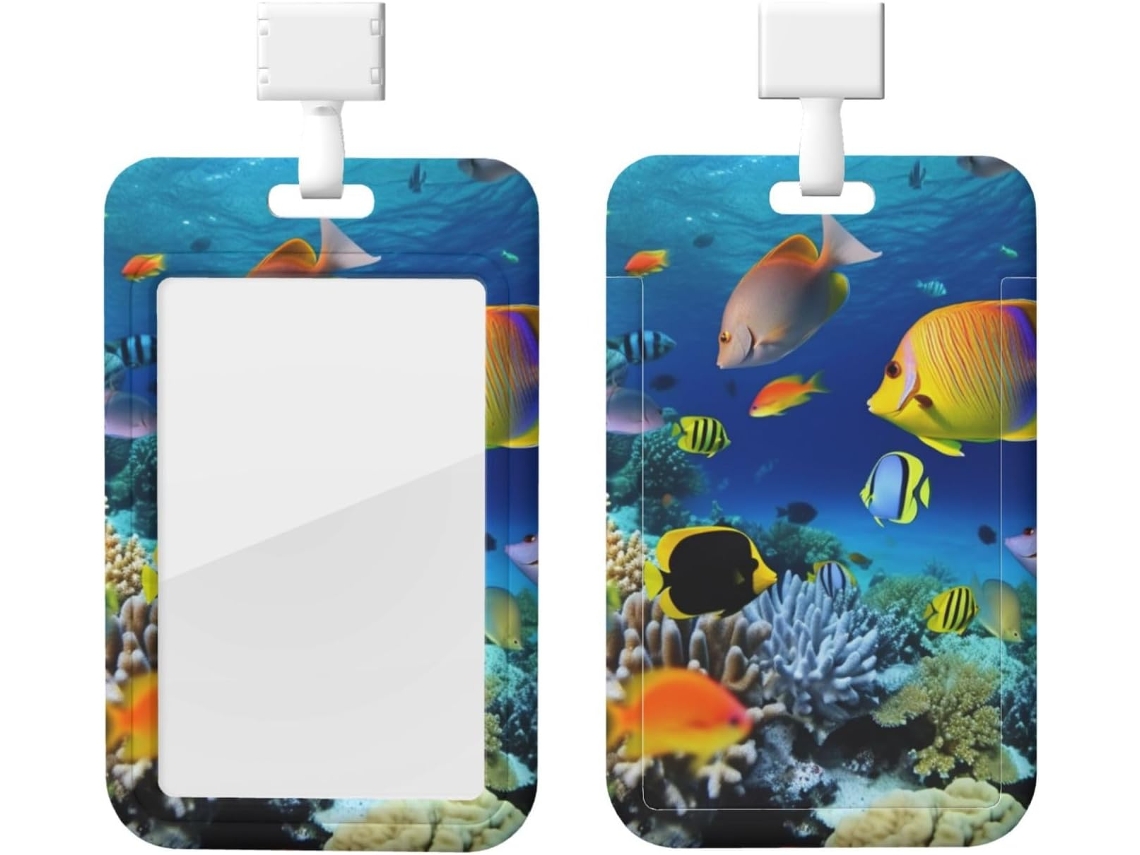 Suporte para Crachá com Cordão, Suporte de Plástico Impermeável para Crachá com Estampa de Peixe Subaquático, Retrátil Vertical