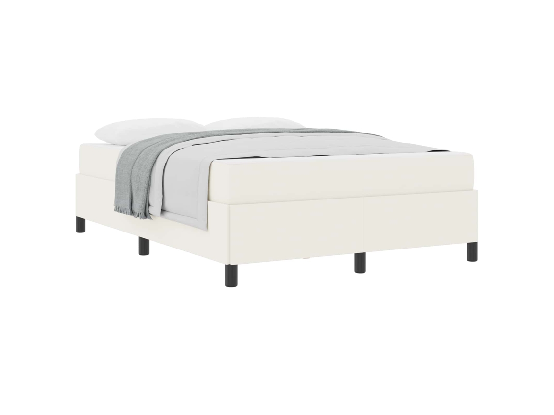 Cama De Casal | Camas Para Quarto | Estrutura Da Cama Com Colchão Creme 140 X 190 Cm Tecido