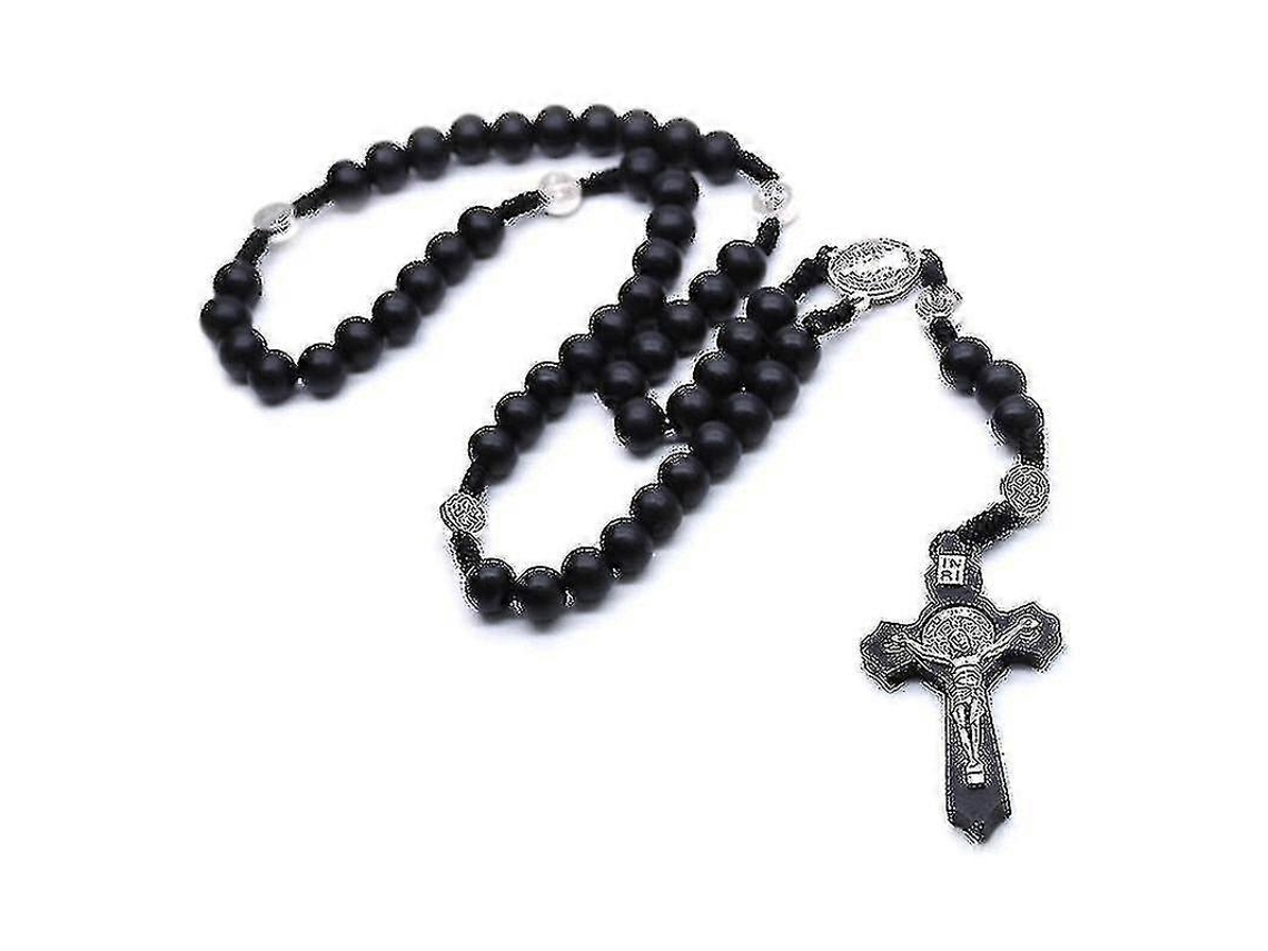Colar Religioso De Madeira Preta Com Cruz De Cristo Jesus, Colar Com Rosário Católico, Lembranças Da Igreja, Colar Com Pingente De Oração Slowmoose