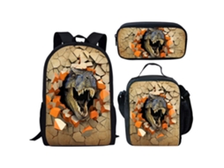 Mochila Escolar, Infantil, Estampa De Dinossauro Com Lancheira