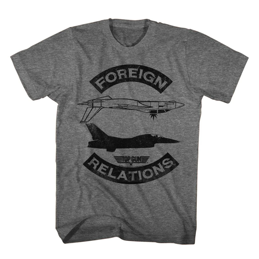 Unisex Adult T-shirt Rockinstone Top Gun Movie Foreign Relations Heather Graphite Sizes