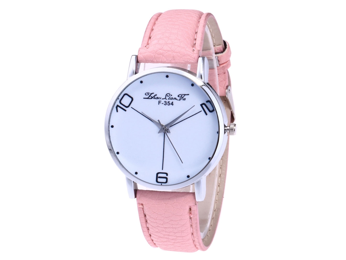Relógio de Pulso Unissex Quartzo Rosa com Dial Redondo e Pulseira de Couro