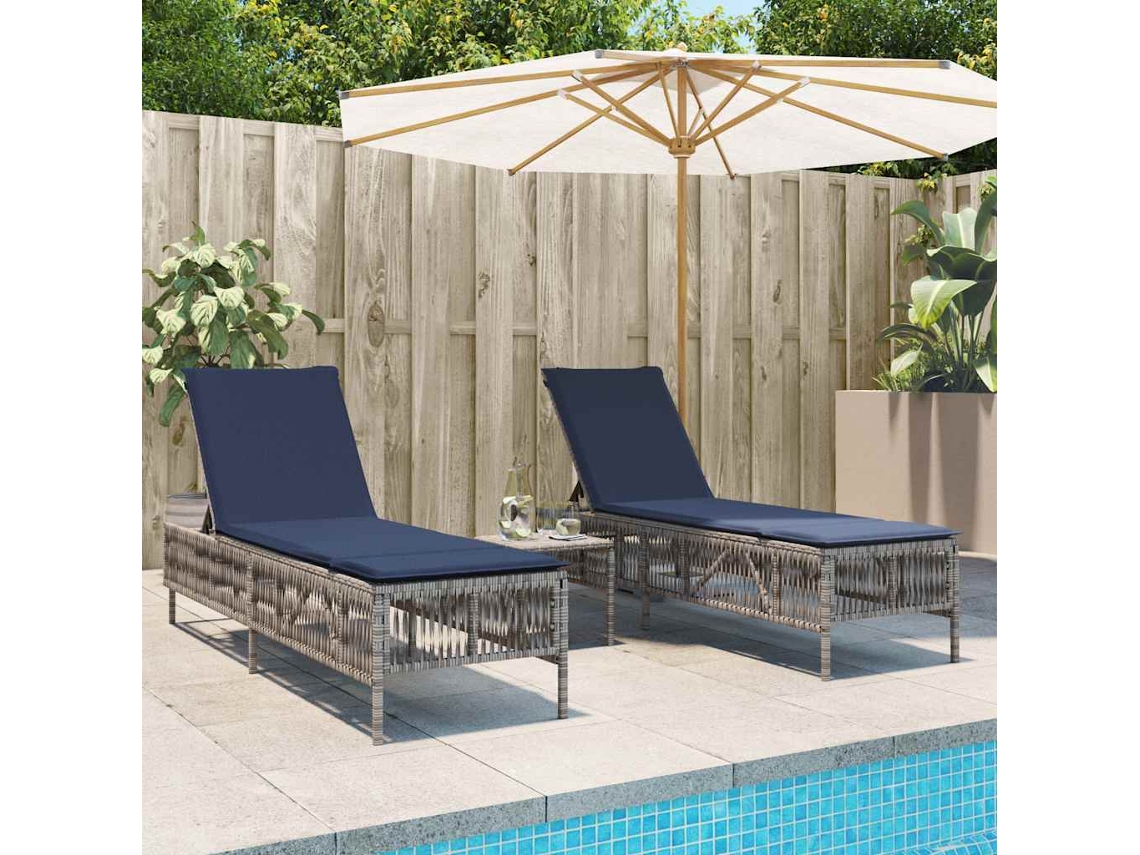 Vidaxl Espreguiçadeiras (2 Peças) Com Mesa Em Rattan Sintético Cinza