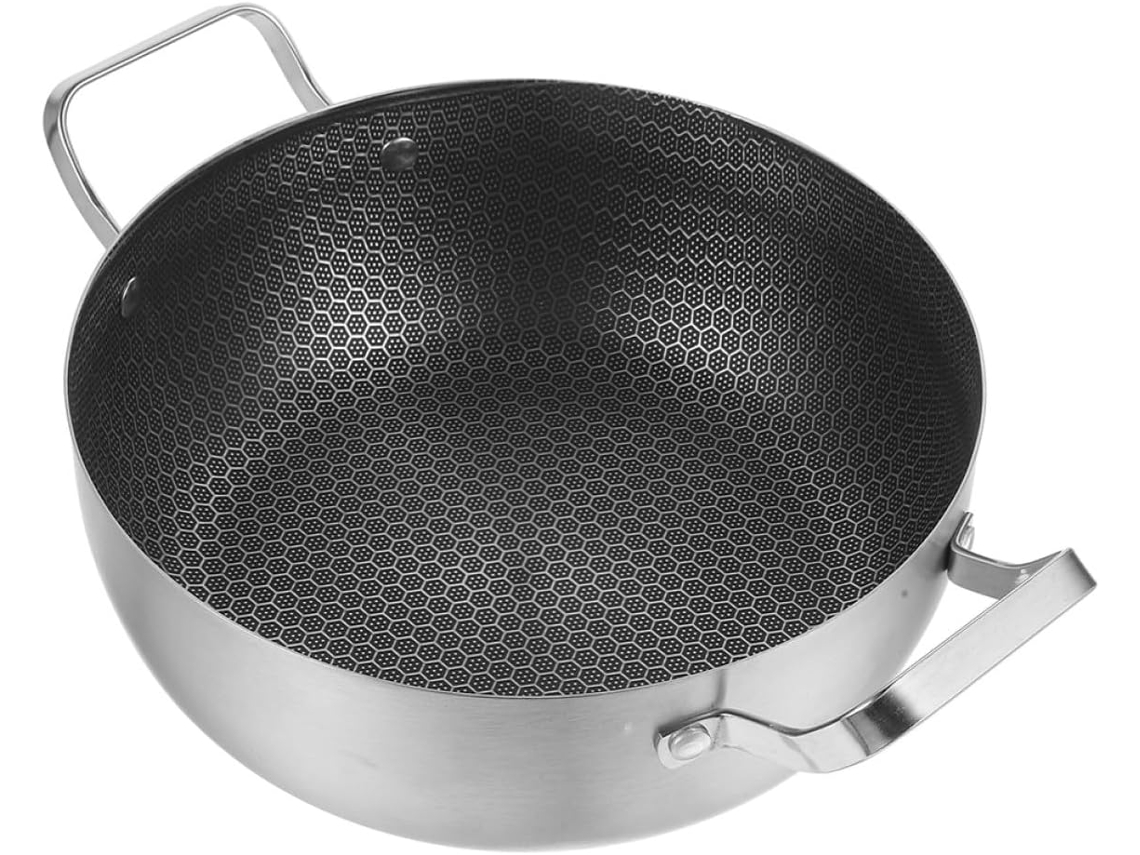 Panela Quente Antiaderente De Aço Inoxidável Com Alça Dupla 18cm Sopa Espessada Para Cozinhar E No Vapor