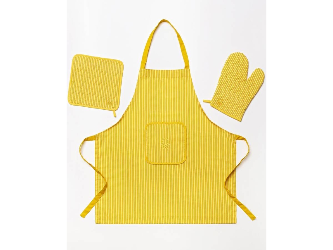 Conjunto de Avental e 3 Peças Algodão BENETTON (Amarelo - 30x26 cm)