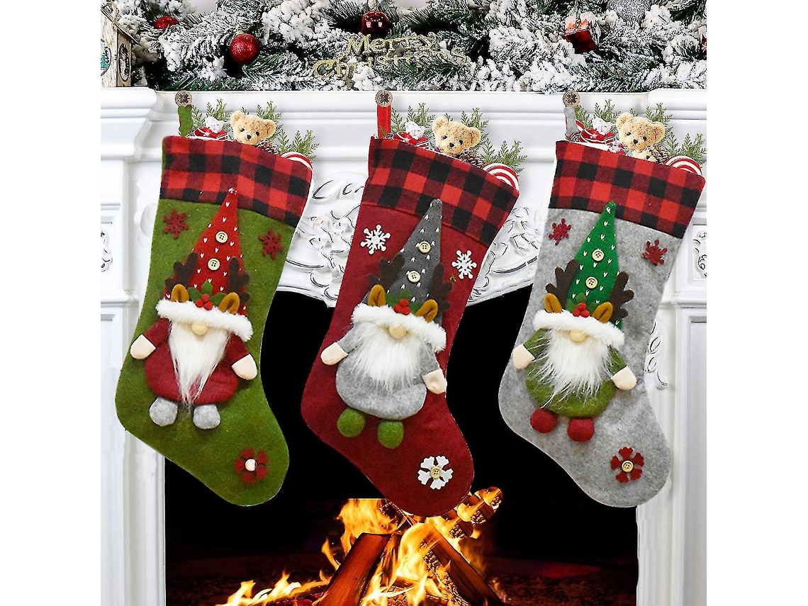 Meias De Natal, Com Barba, Quadrados Vermelhos E Cinzas, Boneco De Neve Sem Rosto, Rudolph Olysi Shop