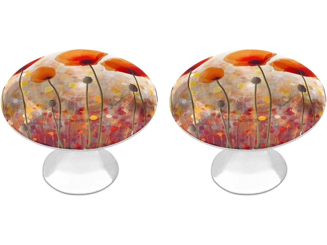 Conjunto De 2 Puxadores Aço Inoxidável Para Armários Cozinha, Com Estampa Personalizada De Flores Papoula Vermelha