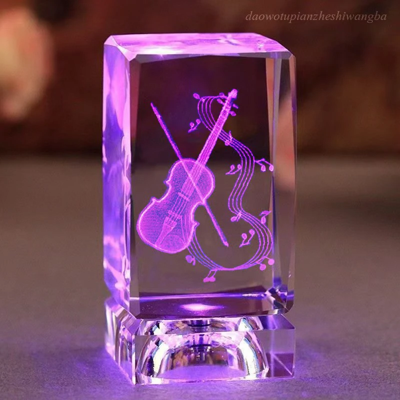 Estátua de Instrumento Musical em Cristal 3d, para Amantes da Música e Decoração de Casa. MDUG (com Base de Led)