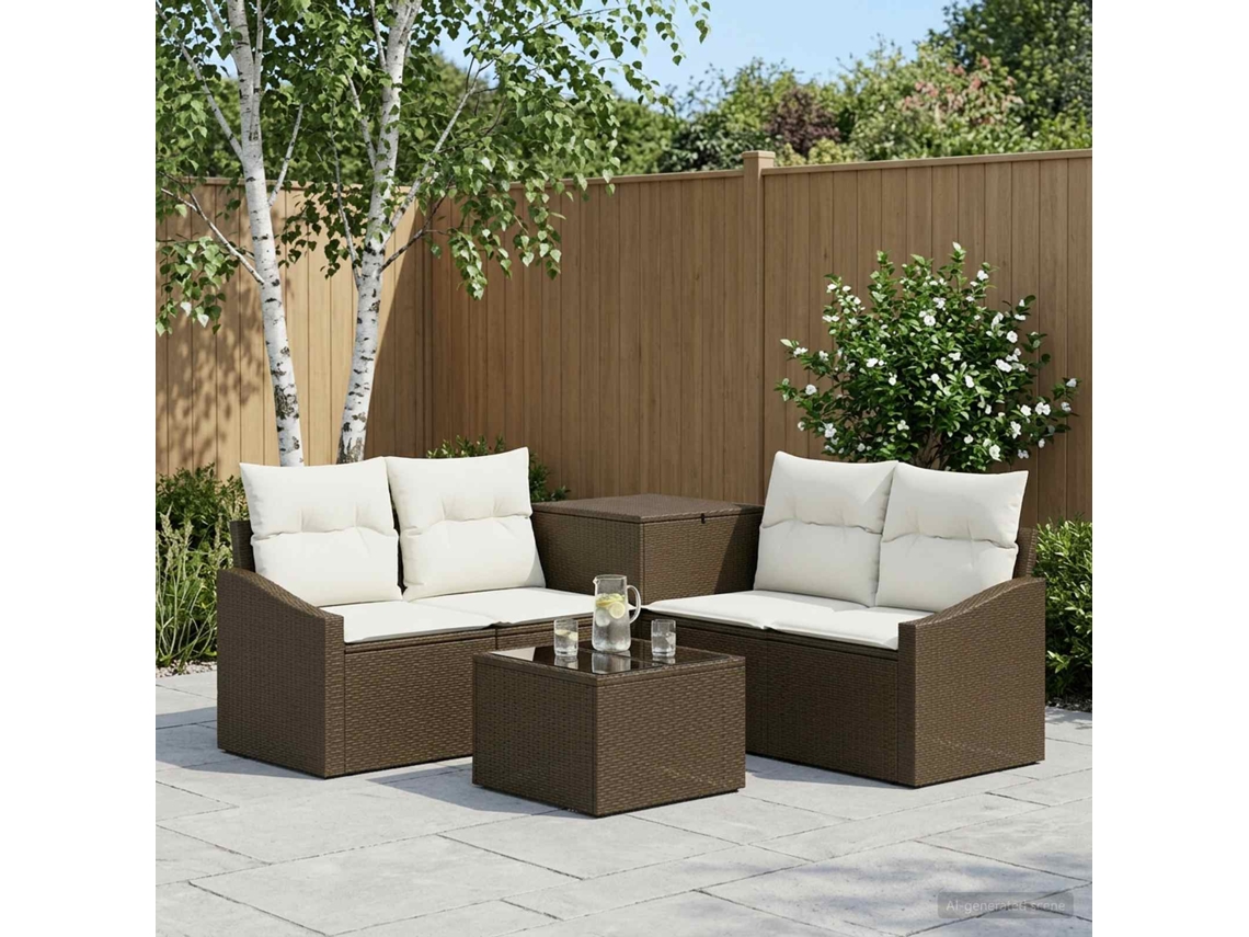Vidaxl Conjunto De Sofás 6 Unid. Marrom E Branco Creme