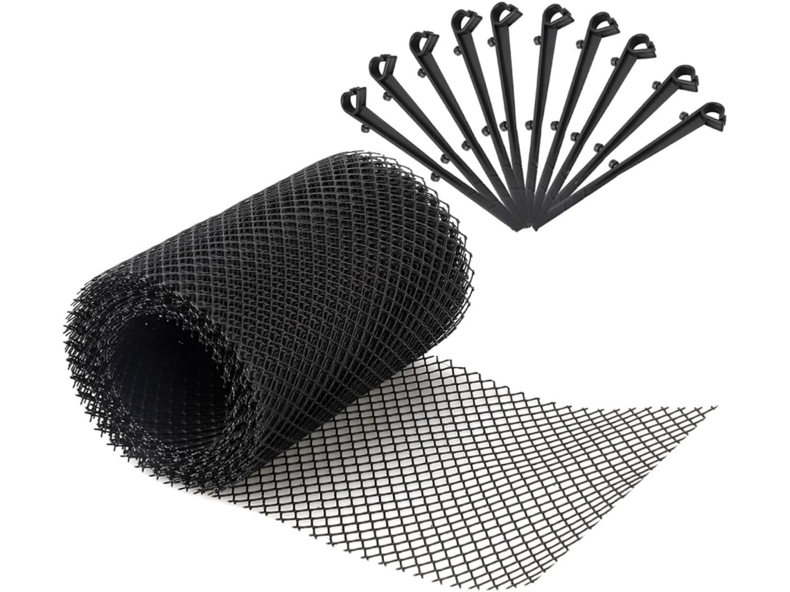 Inoomp Protetor de Calhas Contra Folhas, Tela de Plástico para Calhas 600cm X 15cm com 10 Estacas para Fixação no Solo, CHABERLU
