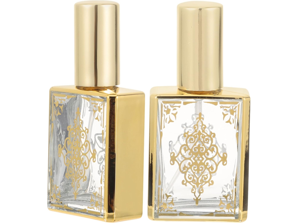 Conjunto De 2 Frascos De Vidro Dourado Recarregáveis De 15 Ml Com Spray.