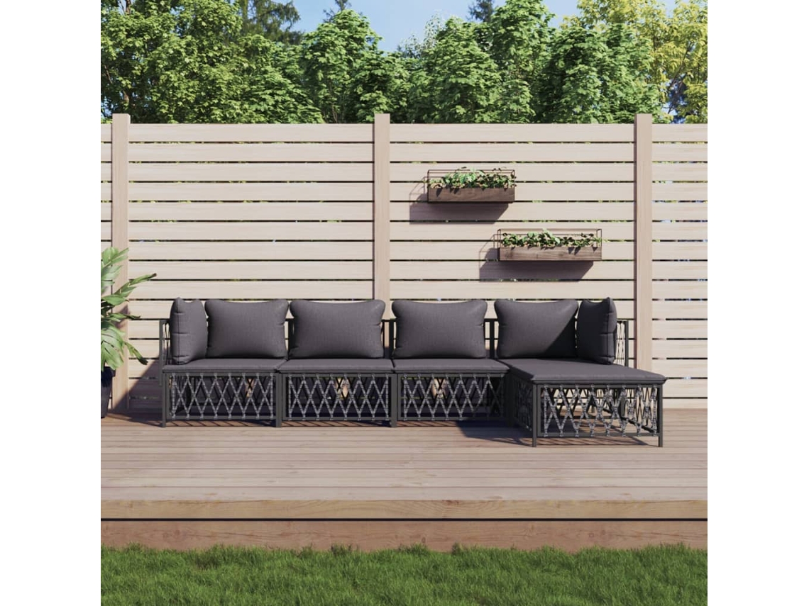 Vidaxl 5 Pcs Conjunto Lounge De Jardim Com Almofadões Aço Antracite