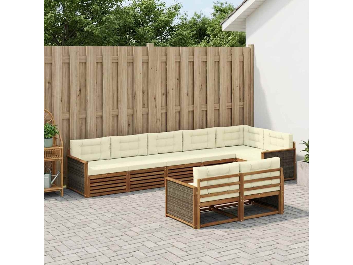 Vidaxl Conjunto De Sofás Para Exterior 8 Pcs Natural E Creme
