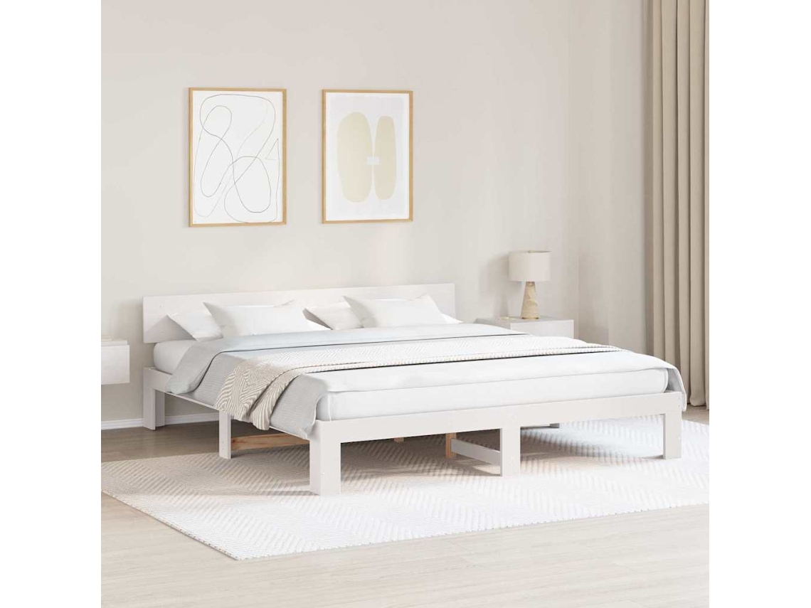 Vidaxl Estrutura Da Cama Com Cabeceira Branco 200 X 200 Cm