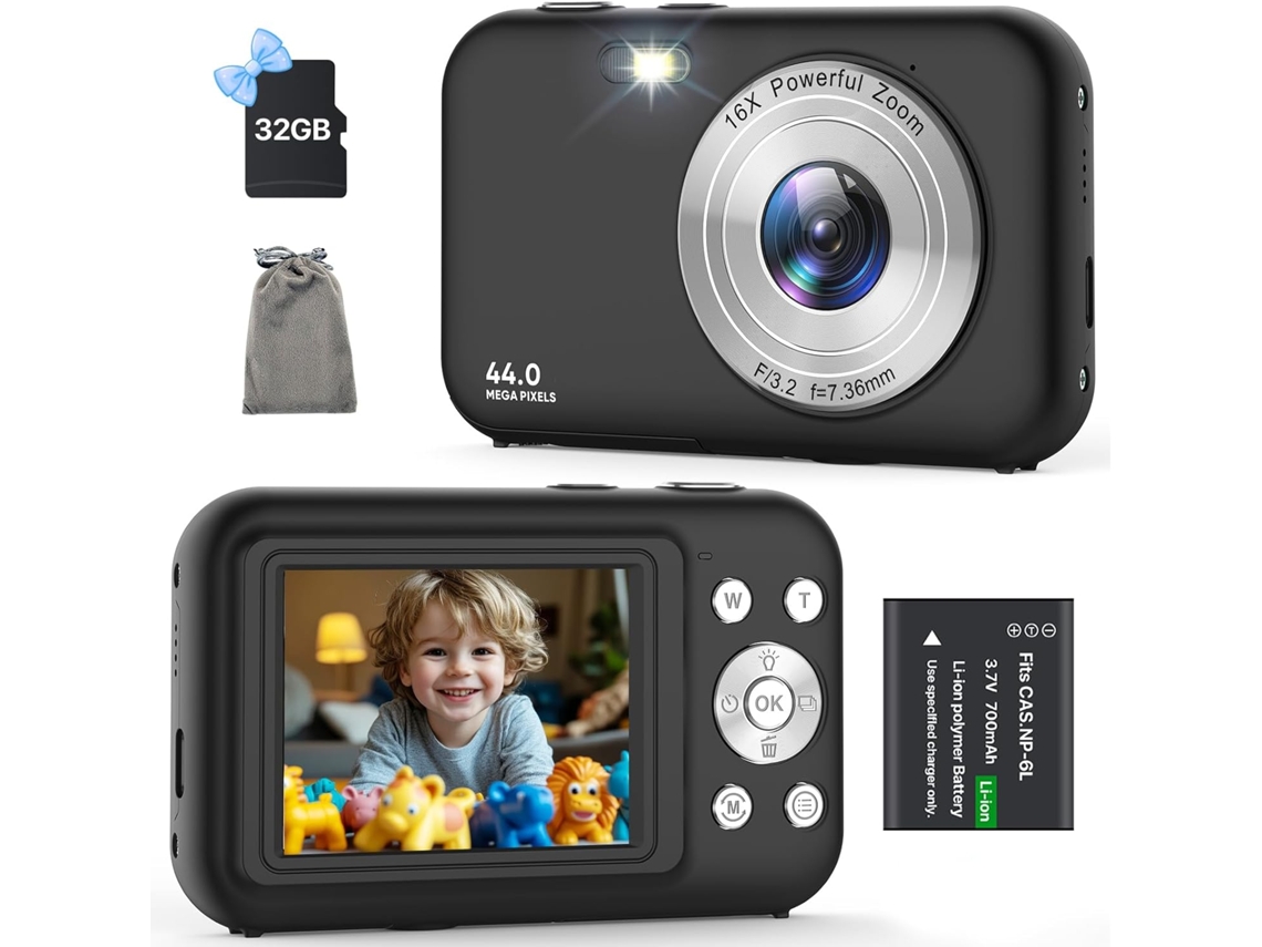 Câmera Digital Infantil 44mp 1080p Com 20 Filtros Criativos (preta)
