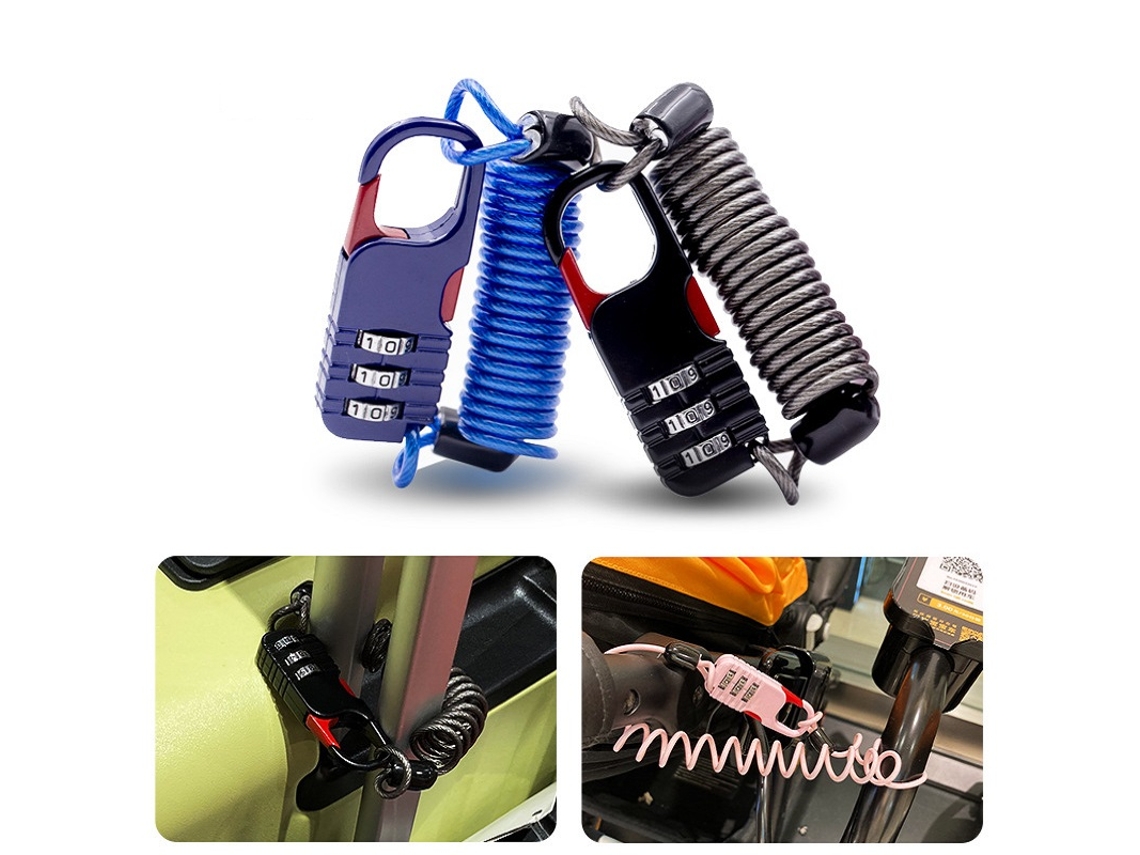 Cadeado De Segurança Para Capacete Com Cabo De Aço, Combinação De Três Dígitos, Para Bicicletas E Motocicletas. Acessórios Para Bi Aquaforge