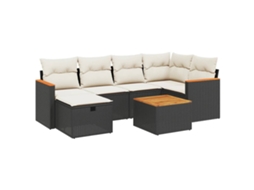 Conjunto de 7 Sofás para Jardim com Almofadões Vime Pe Preto MAISON EXCLUSIVE (7 pcs)