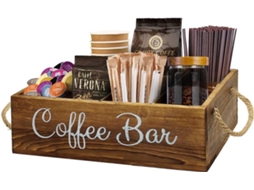 Organizador De Estação Café Com Divisórias Pequenas Removíveis Suporte Armazenamento Bancada Para Acessórios Bar Em Madeira