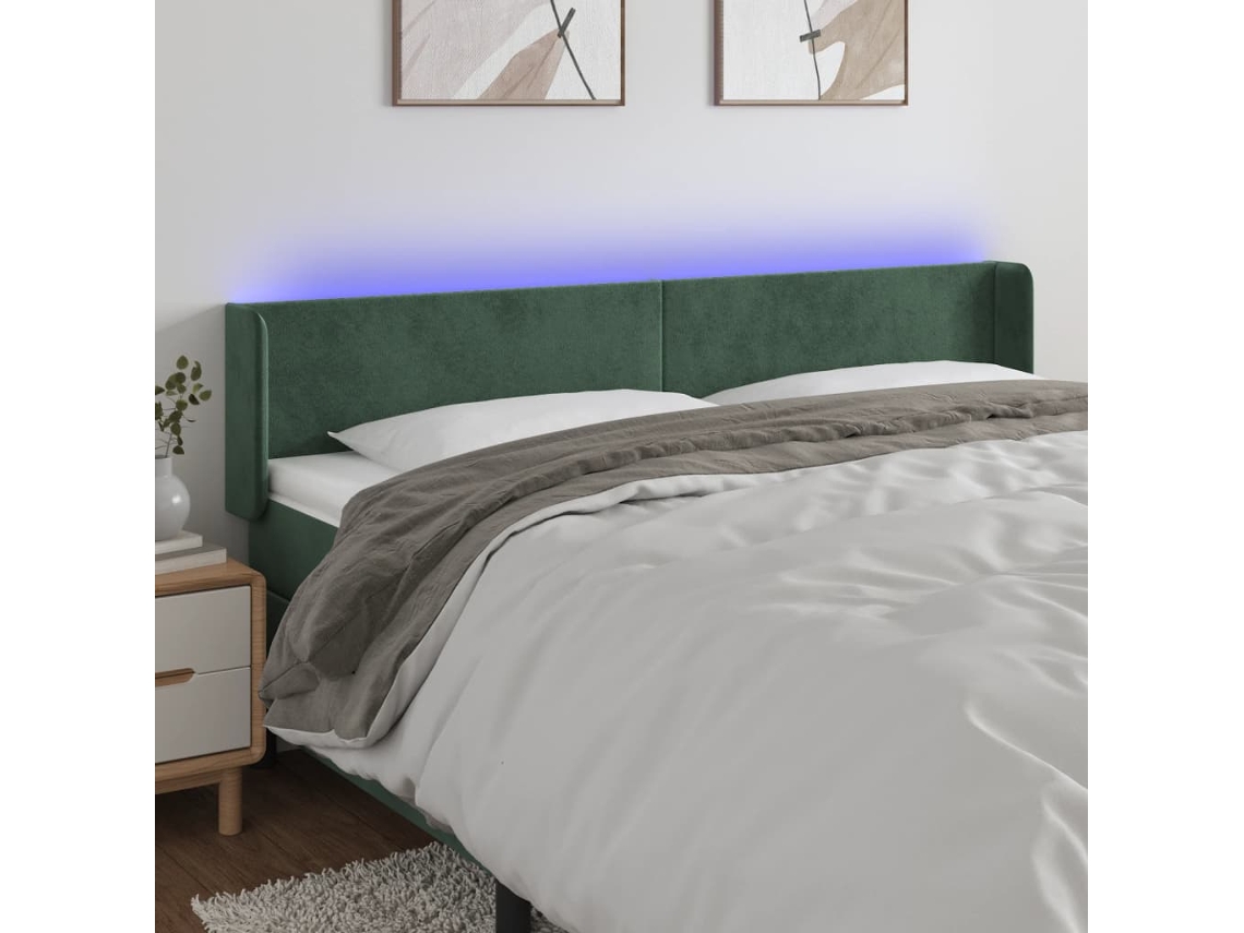 Cabeceira Cama C/ Luzes Led Veludo 183x16x78/88 Cm Verde-escuro