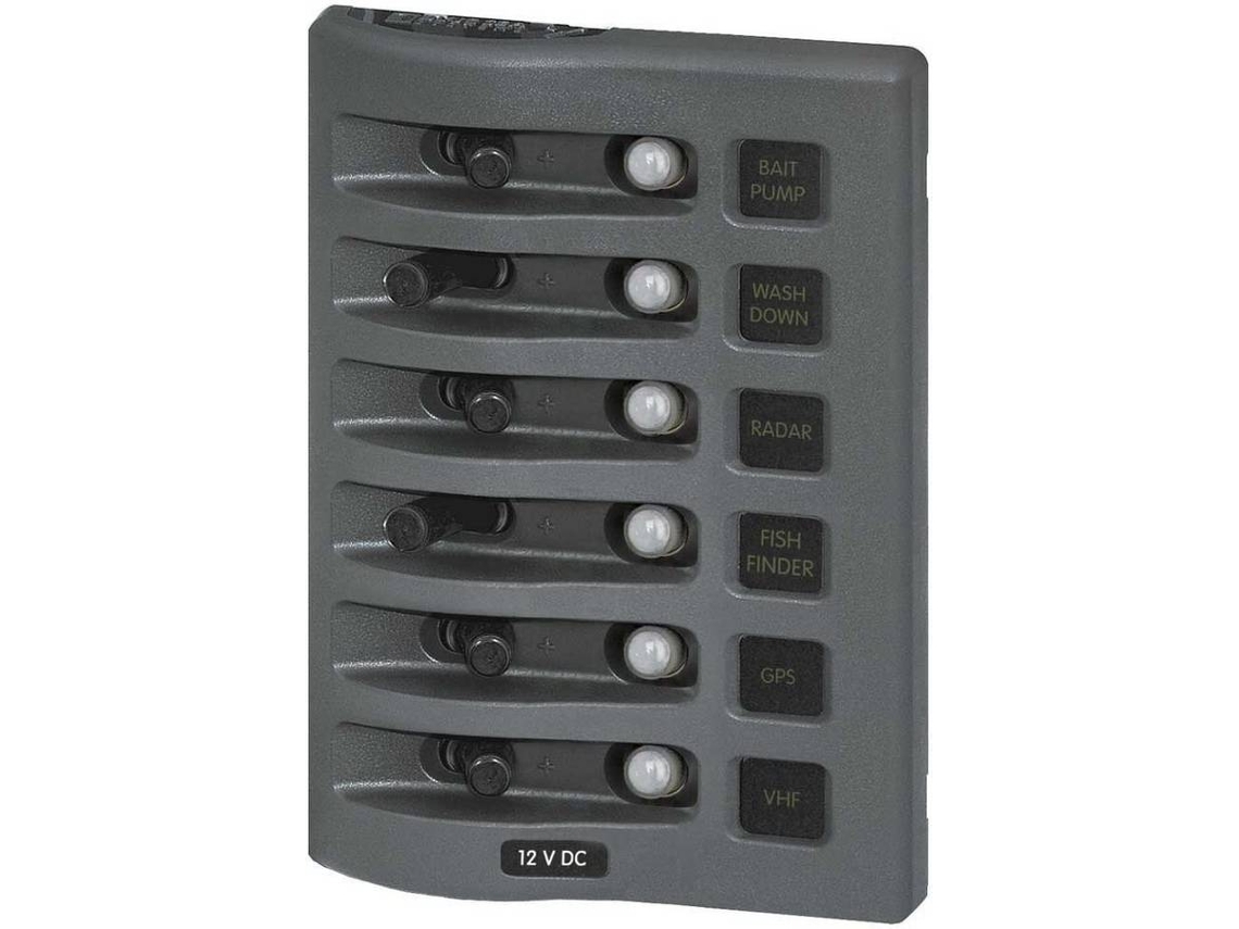 Interruptor BLUE SEA Weatherdeck Panel Circuit Breaker 6 Position Cinzento
