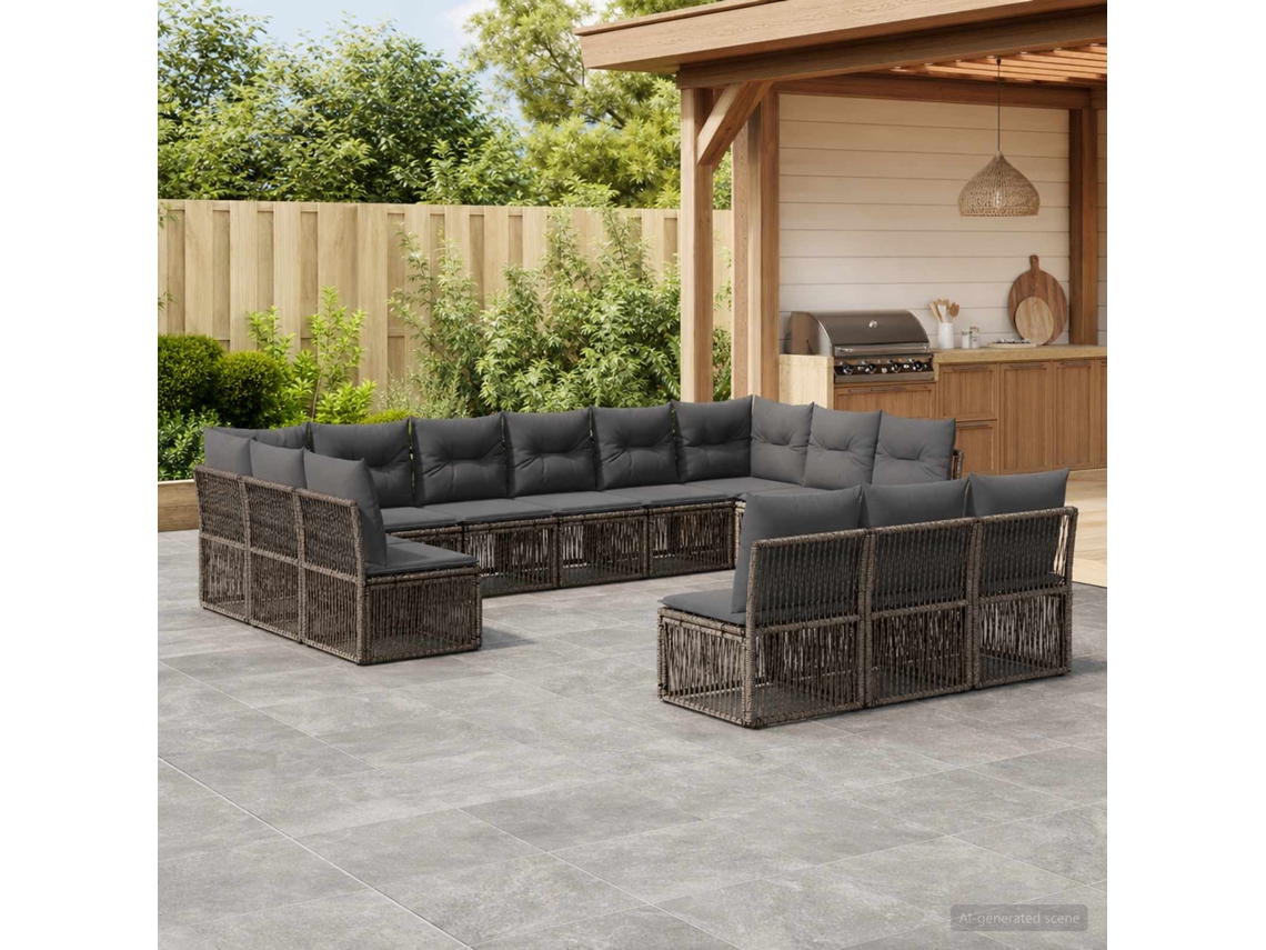 Vidaxl Conjunto De Sofá De Jardim 13 Pcs Cinzento Vime Pe