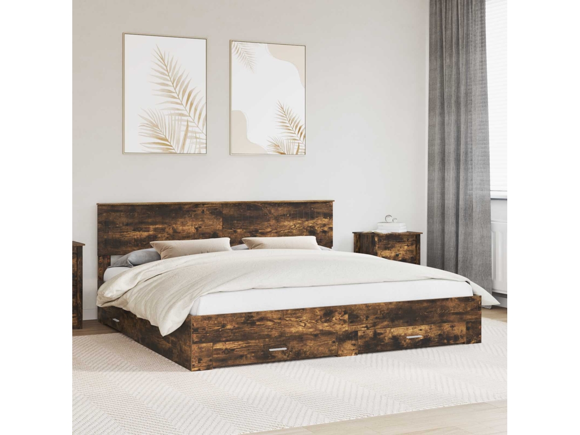 Vidaxl Estrutura da Cama com Gaveta Carvalho Fumado 200 X 200 Cm