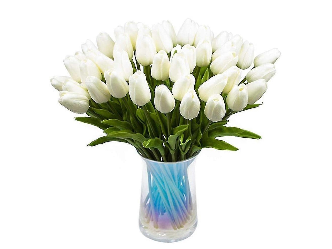 30 Tulipas Artificiais com Toque Realista, Buquê de Tulipas Holandesas em Pu, Flores de Látex Brancas AQUAFORGE (branco)