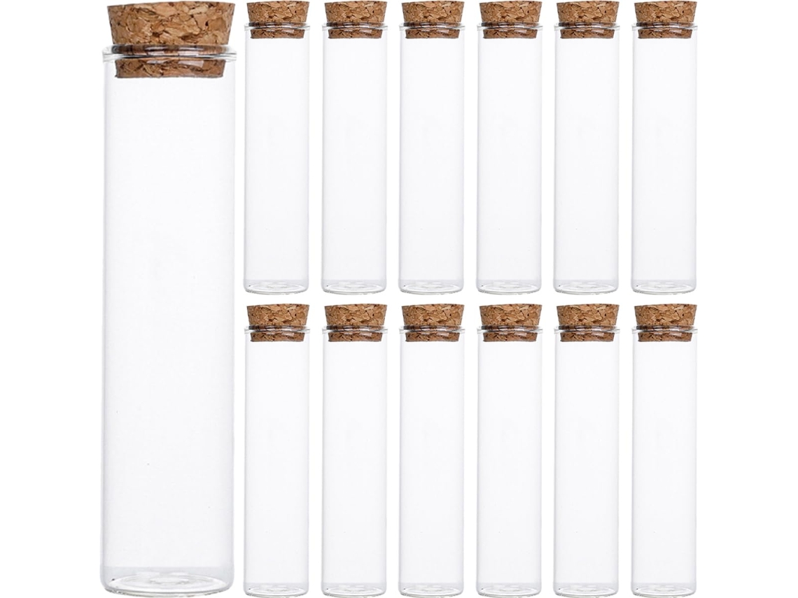 Conjunto De 24 Frascos De Vidro Para Amostras E Líquidos Com Rolhas De Cortiça, Tamanho Pequeno.