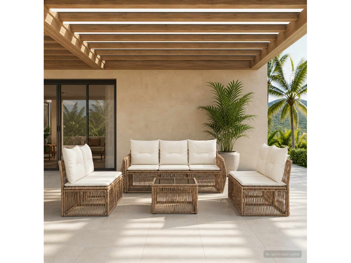 Vidaxl Conjunto De Sofá De Jardim 8 Unid. Bege E Branco Creme Vime Pe