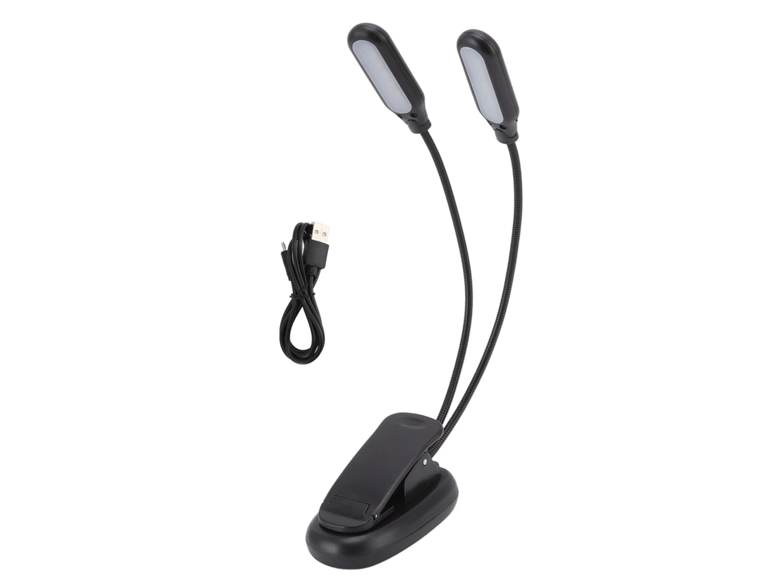 Lâmpada de Mesa LED de Clip com Dois Cabeças Recarregável USB para Leitura Piano | S/MARCA